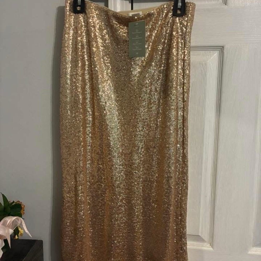 H&M Gold Sequin Pencil Skirt Midi Length